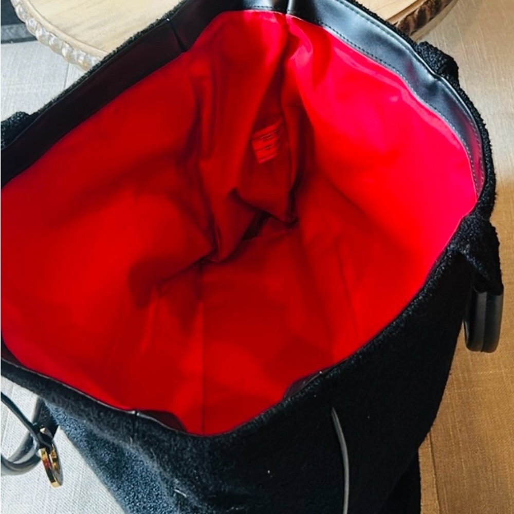 Givenchy Large Black Wool Tote with Faux Leather. Red Interior EUC - Picture 3 of 5